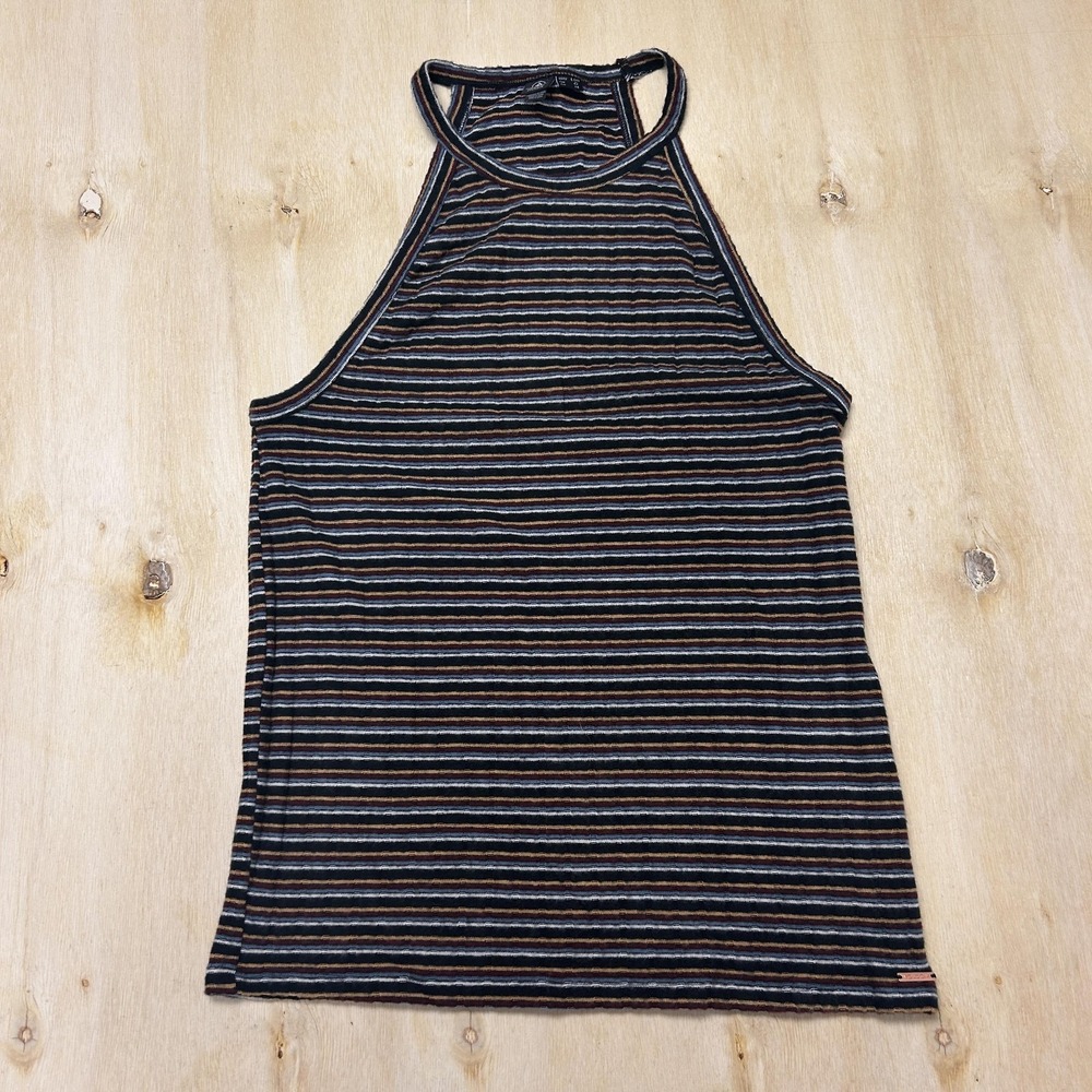 Volcom Tank Top Womens Large Black Striped Halter Neck Jersey Lived In Lounge
